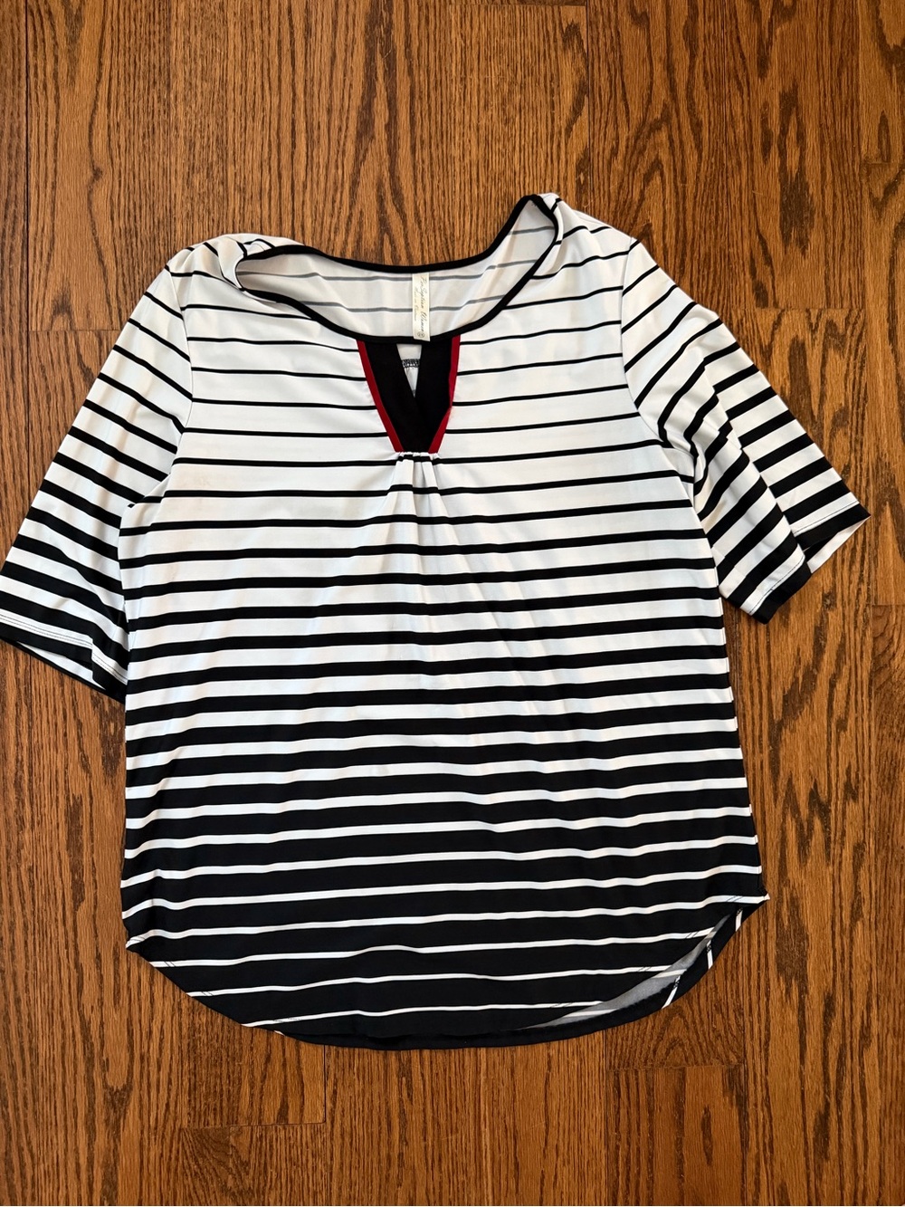 Perseption Black & White Striped Short Sleeve Top